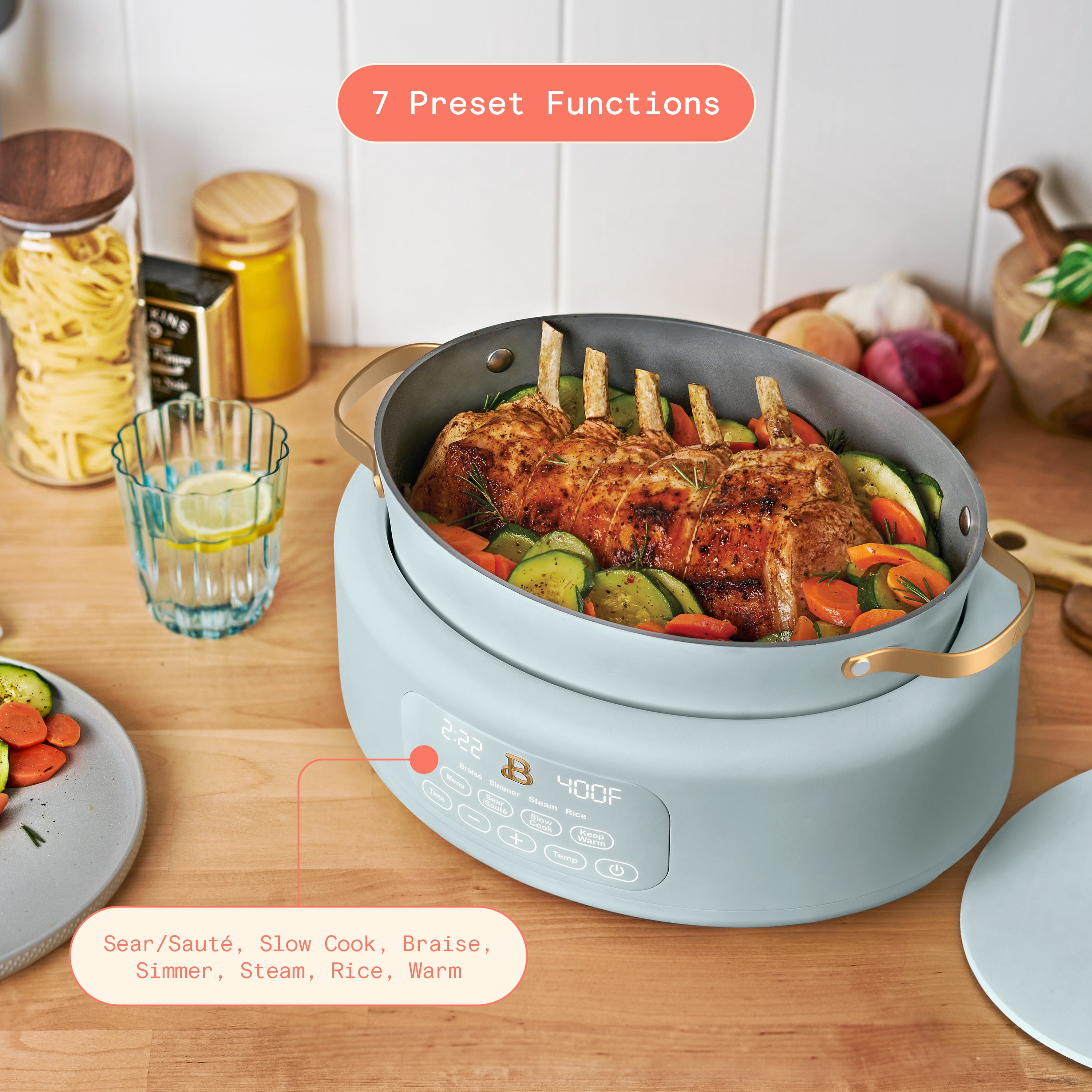 Beautiful 10-in-1, 6 Qt Electric Multi-Cooker with 7 Preset Functions, Hydrangea by Drew Barrymore
