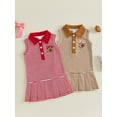 thumbnail image 3 of RUINIXCW Toddler Baby Girl Football Dress Outfit Infant Girl Summer Fall Tank Dress Rubby Embroidery Sleeveless Turn Down Collar Stripe Pleated Dress, 3 of 9