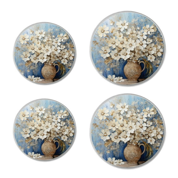 Round Stove Burner Covers 4 Pcs Metal Electric Stove Burner Covers 8Inch And 10Inch ,Blue Flowers in A Bouquet floral beautiful