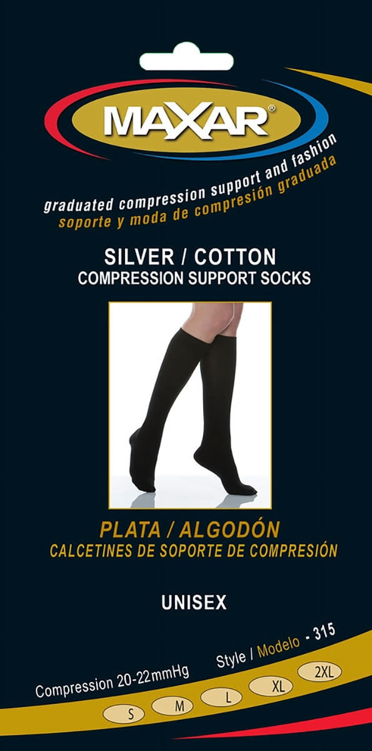 MAXAR Unisex Silver/Cotton Compression Support Socks (20-22 mmHg), Knee High: SUS-315