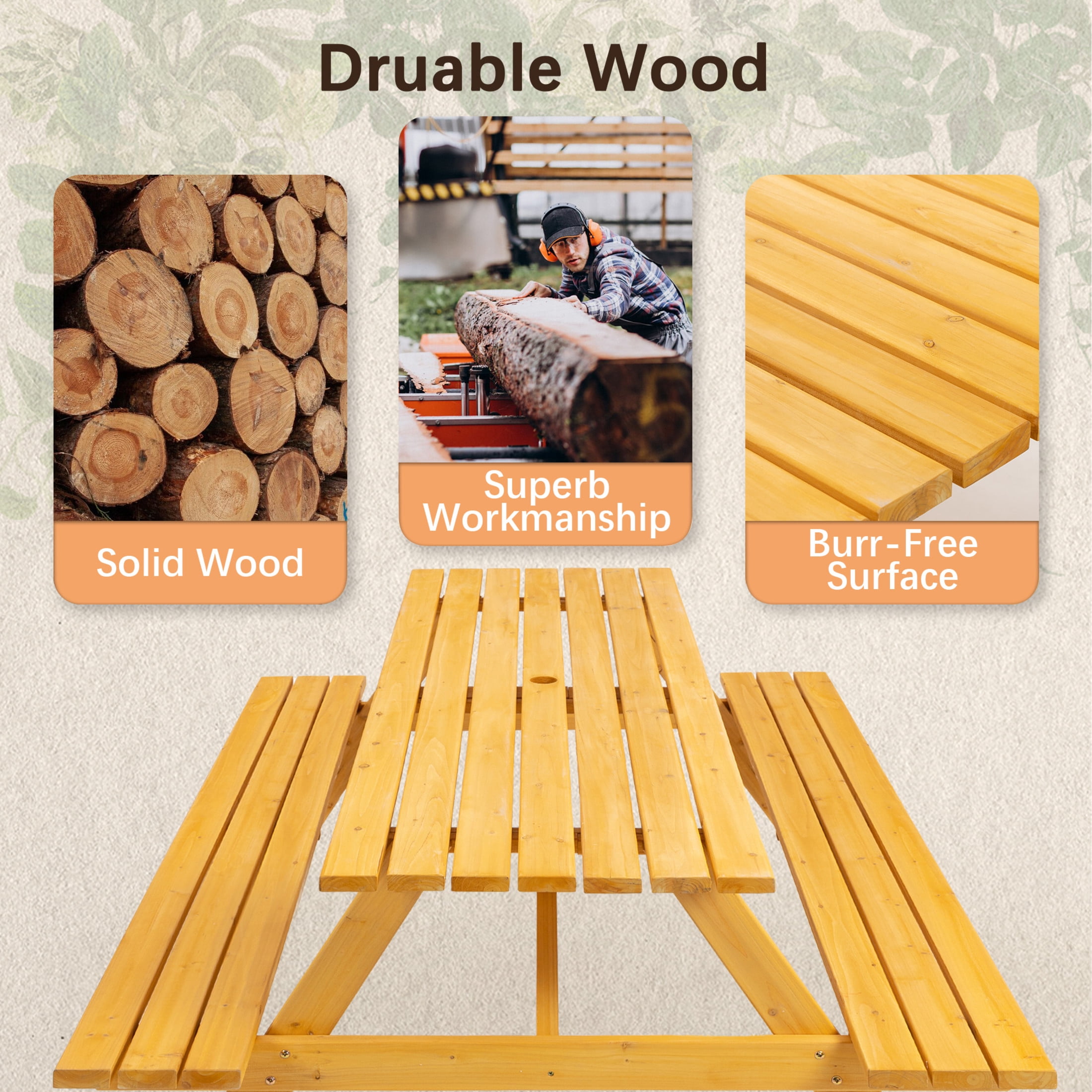 Noble House Jocasta 8-Seat Rectangular Outdoor Picnic Set, Patio Wooden Dining Table with Built-in Benches, Natural
