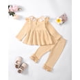thumbnail image 3 of Kucnuzki Infant Baby Girls Pant Sets Fall Round Neck Lace Ruffle Long Sleeve Top Flower Pants 2pcs Outfits Apricot 18-24 Months, 3 of 8
