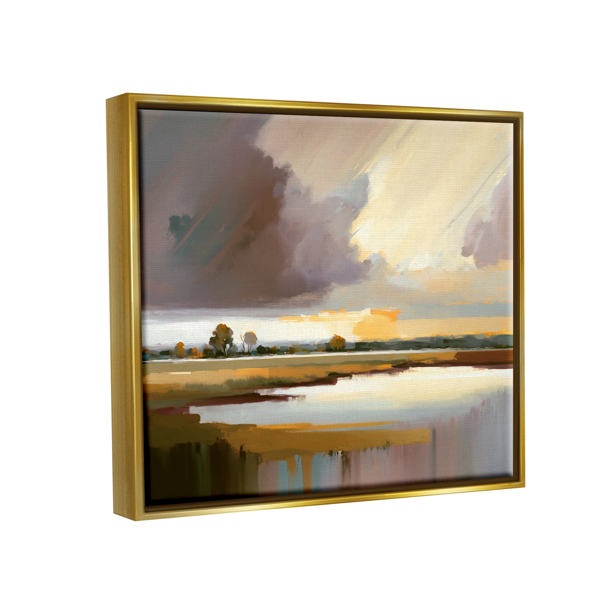 Stupell Industries Abstract Lake Painting Nature Painting Gold Floater Framed Art Print Wall Art, 31 x 25