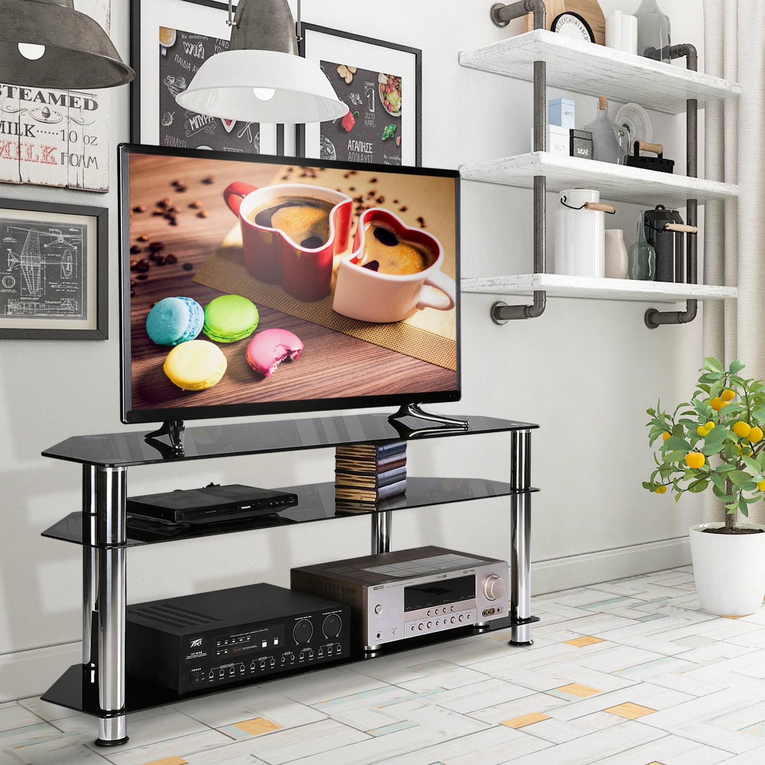 5rcom Black Tempered Glass Corner Tv Stand Up To 55 For Led Lcd 5rcom Black Tempered Glass Corner Tv Stand Up To 55 For Led Lcd Oled And Plasma Flat Or Curved Screen Ts1003a Com