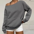 thumbnail image 5 of WAYUTE Sweatshirt for Women Off The Shoulder Sweatshirt Drop Shoulder Long Sleeve Front Pocket Oversized Tunic Top Solid Color Fall Pullover Casual Outdoor,Dark Gray,S, 5 of 6