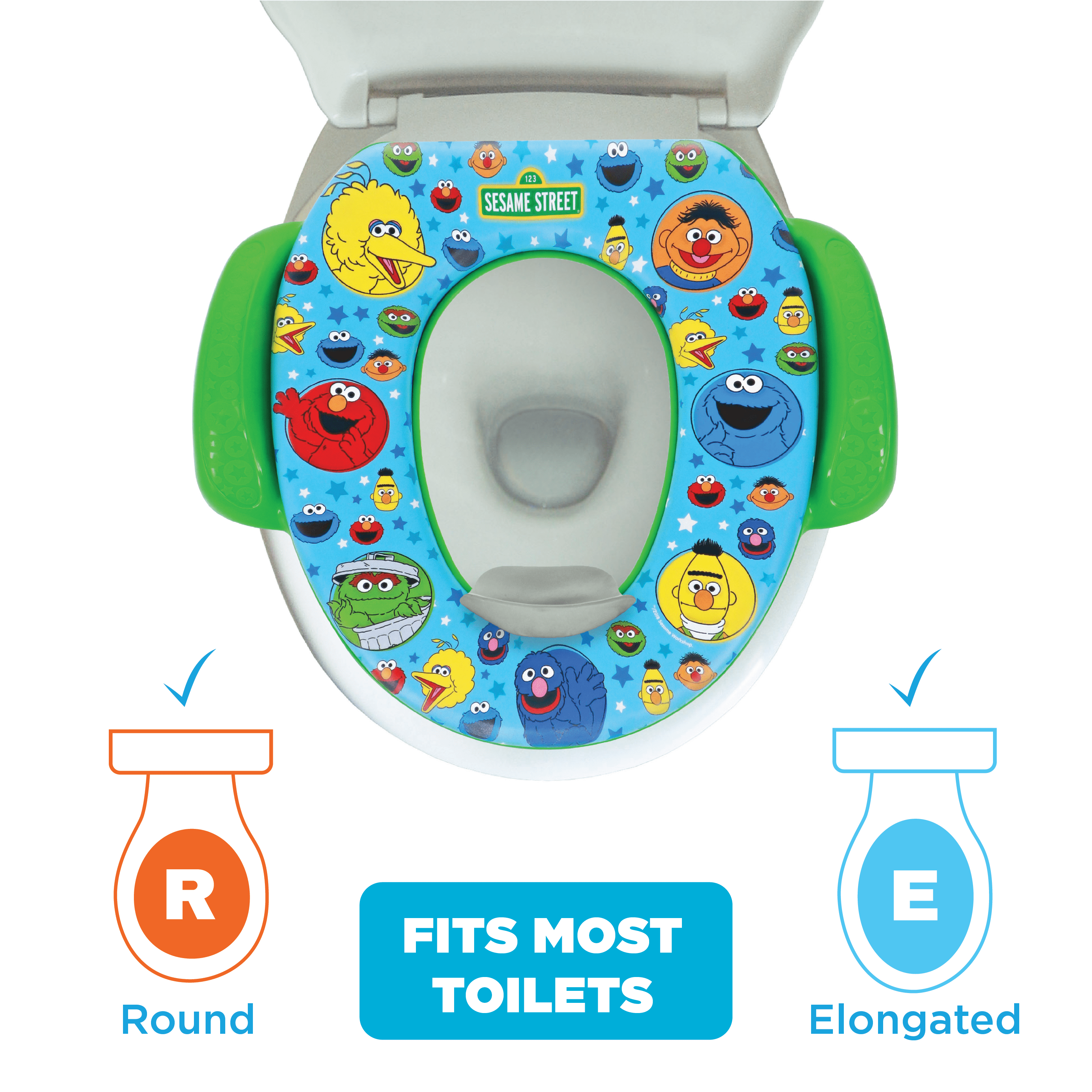 Sesame Street Soft Potty Training Seat for Toddlers with Hanging Hook, Fits Standard Toilets