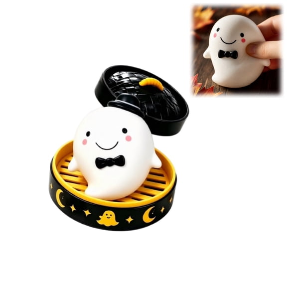 Halloween Spooky Dumpling Squishies Toys, Fidget Stress Balls with Steamer, Slow-Rising Ghost Bao Bun Decor for Anxiety Relief