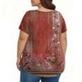 thumbnail image 4 of TQWQT Plus Size Womens Tops Flowy Summer Short Sleeve Tunics Shirts Floral Pleated Tops Crew Neck Tshirts Loose Casual Blouses Wine XL, 4 of 5