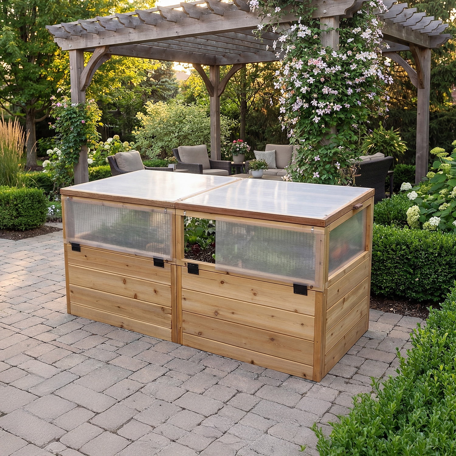 Outdoor Living Today Raised Garden Bed with Mini Greenhouse Western Red Cedar 6x3 1-Pack