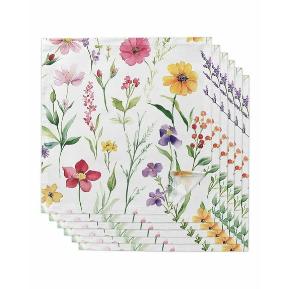 nqOlkjepod Spring Flowers Cloth Napkins Set of 6 Reusable Dinner Napkins, Pastoral Botanical Blossom Floral Cocktail Napkin Washable Table Napkins for Wedding/Holiday Party/Baby Shower 20"x20"
