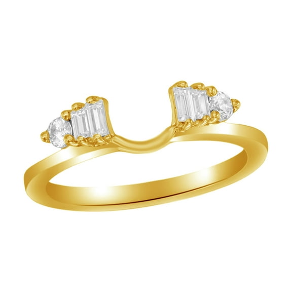 Baguette Cut White Natural Diamond Ring Guard Wrap Solitaire Enhancer In 14k Yellow Gold (1/3 Cttw)