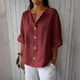 thumbnail image 2 of Tops para adolescentes,Blusa de mujer con escote en V, manga 3/4, aspecto de lino, corte holgado, botones, poliéster, ropa informal, sopatenor, 2 of 9