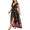 thumbnail image 1 of Robe Grande Taille pour Femmes Décontractée Élégante Robes d'Été Boho à Imprimé Floral Robes à Décolleté en V Profond Robe Trapèze de Plage, 1 of 8
