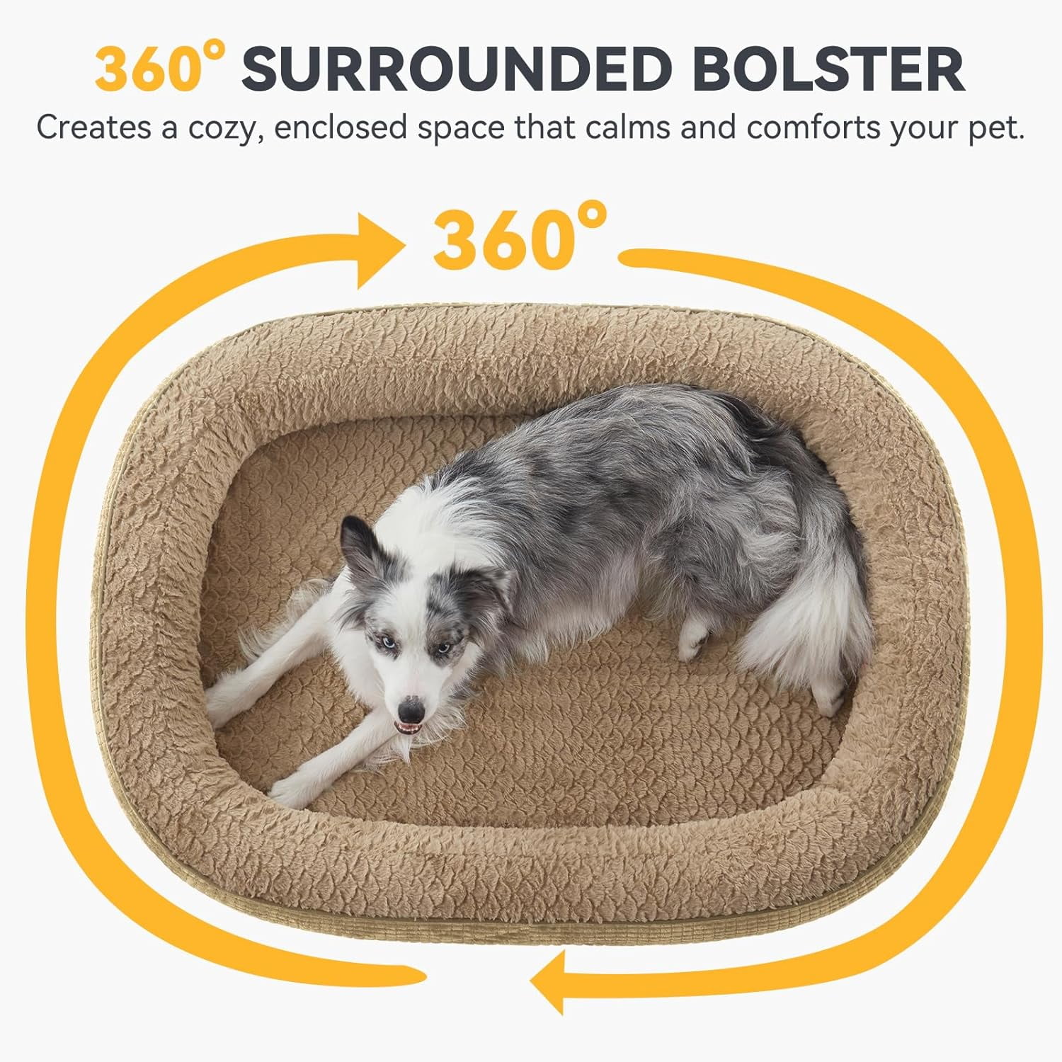 Orthopedic Dog Bed for Medium Dogs, Egg-Crate Memory Foam Pet Bed with Bolster Sides, Waterproof Lining, Removable Washable Cover & Non-Slip Bottom, Light Brown