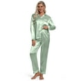 thumbnail image 2 of DAKIMOE Sleepwear Womens Silky Satin Pajamas Set Long Sleeve Nightwear Loungewear, Sage Green, S, 2 of 8