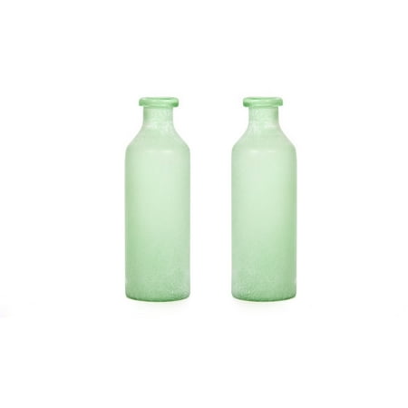 Greek Glass - Hosley's Set of 2 Large Green Salted Glass Vases - 13.5' High. Ideal for storage, Americana, Nautical, Spa, Aromatherapy, Votive Candle Gardens