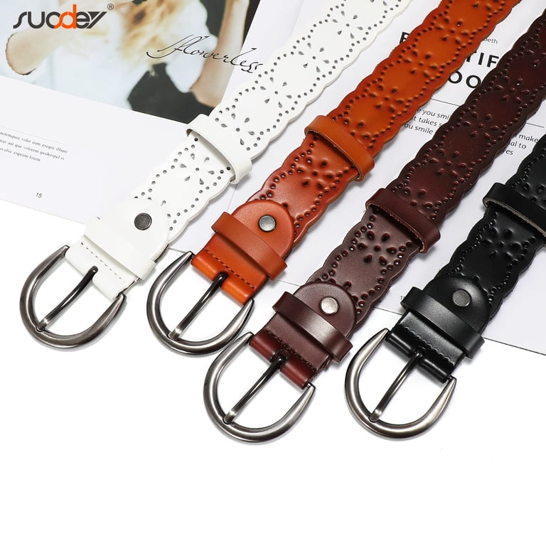 Suosdey Women's Hollow Flower Leather Belt, Brown photo 4