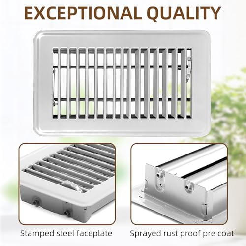 6 Pack 4 x 8 inch Floor Vent Covers - Heavy Duty Steel Walkable Floor Register - Easy Adjust Air Supply Lever - Vent Covers for Home Floor (White, 4x8 Inch)