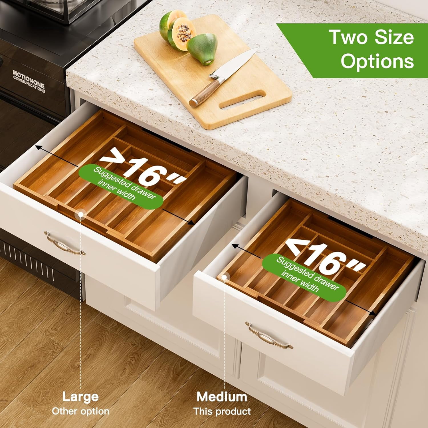 Bamboo Expandable Drawer Organizer for Utensils Holder, Adjustable Cutlery Tray, Wood Drawer Dividers Organizer for Silverware, Flatware, Knives in Kitchen, Bedroom, Living Room