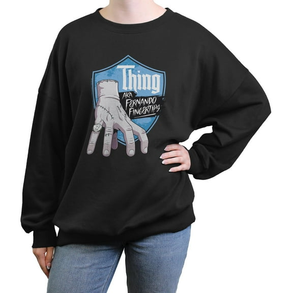 Juniors Wednesday Thing Fingertips Badge Sweatshirt