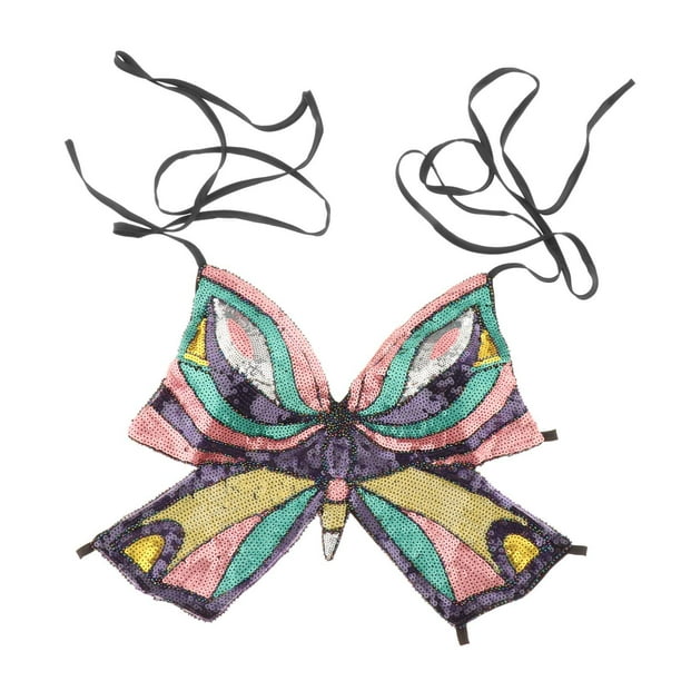 Top corto de mariposa con lentejuelas y disfraz de danza del vientre tribal para club, ropa de baile, sujetador halter Negro