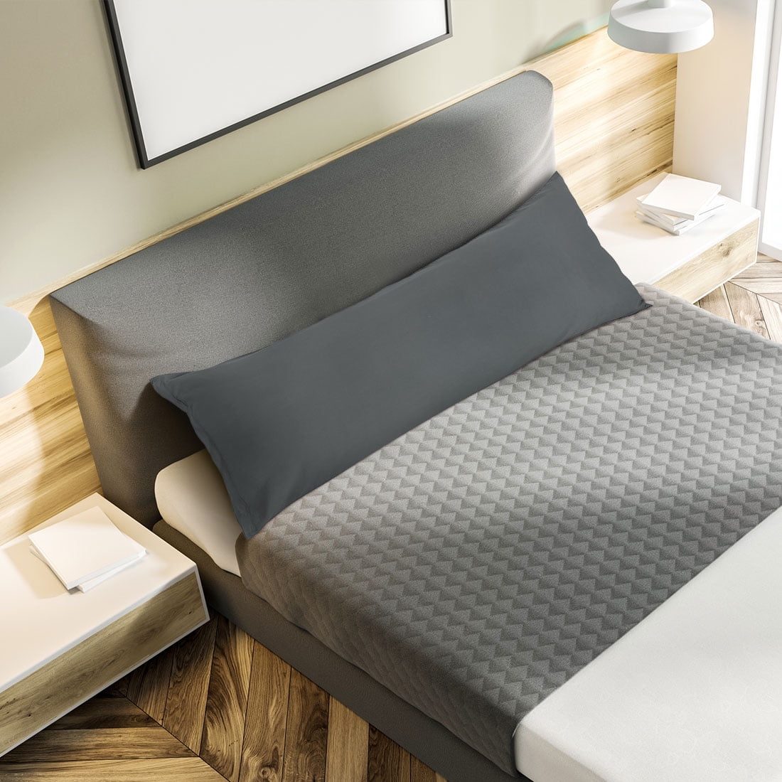 PiccoCasa Set of 2 Body Pillowcases Zippered Body Pillow Cover for Body Pillows, Queen Grey