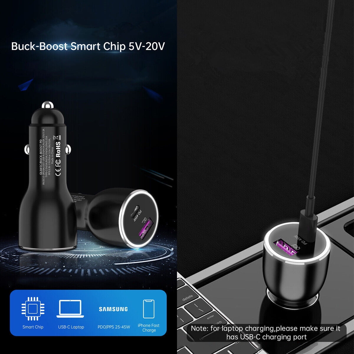 Car Charger 45W Super Fast Car Phone Charger Cigarette Lighter Plug in Adapter for Samsung Galaxy S22 Ultra S20 25W