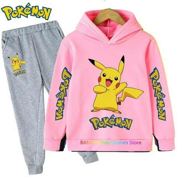 2Pcs Suit Baby Girls Pokemon Clothes Sets Kids Clothing Children Pikachu Hoodies Toddler Clothes Pikachu Outfits Kids Suits HOEMLIN