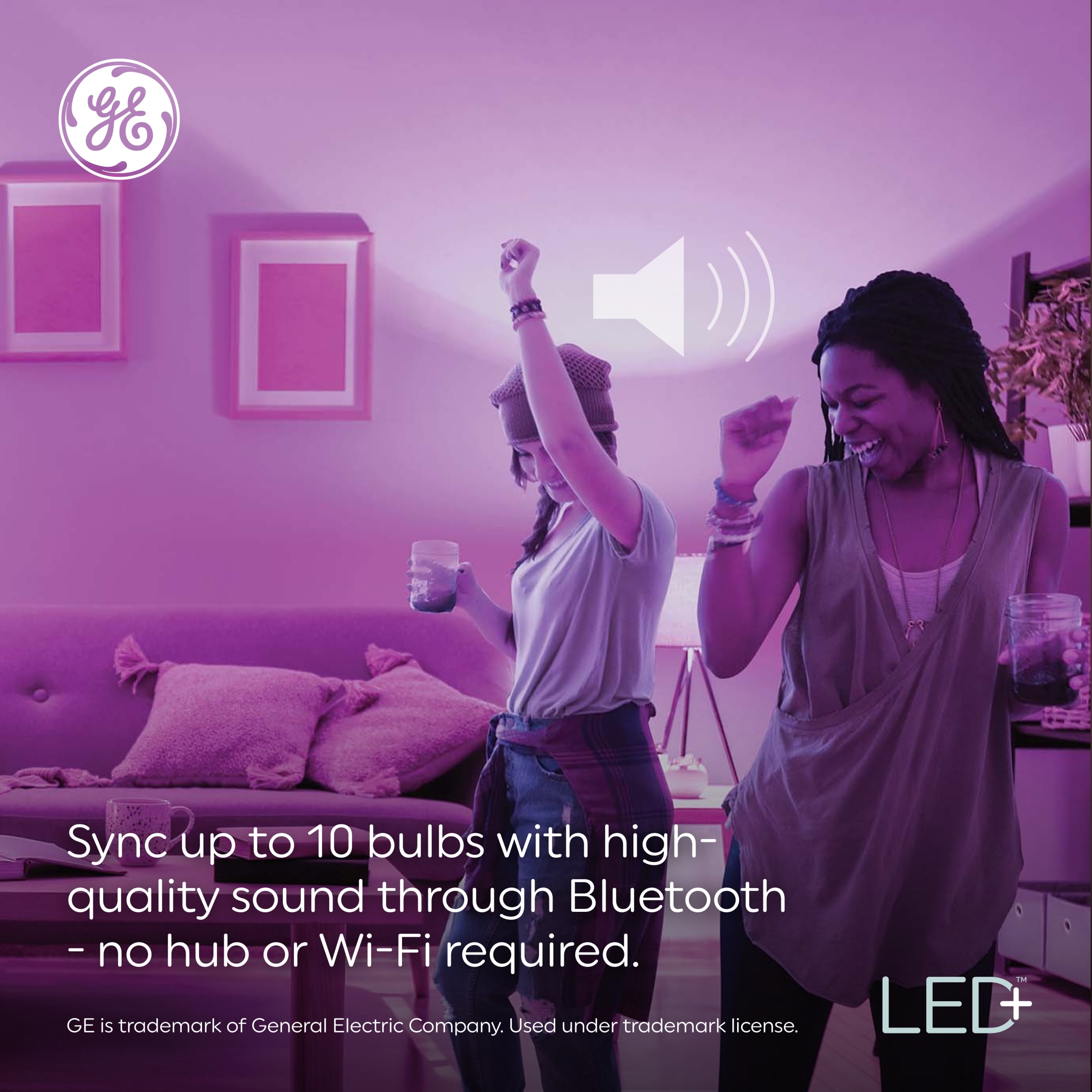 GE LED+ Speaker LED Light Bulb, Color Changing, 2-Pack photo 3