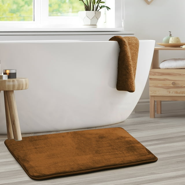 1 Large Clara Clark Bath Mat Bathroom Rug - Absorbent Memory Foam Bath Rugs - Non-Slip, Thick, Cozy Velvet Feel Microfiber Bathrug, Plush Shower, Toilet- Floor Bathmats Carpet - Brown - 20"x32"