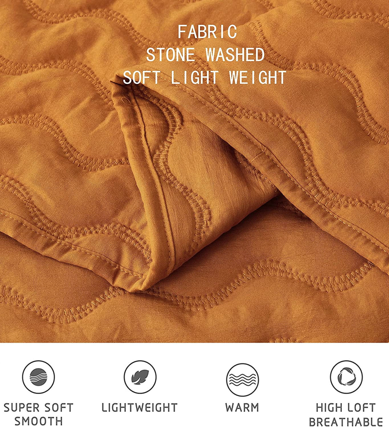 Chezmoi Collection Destiny 3-Piece Spice King Size Quilt Set - Stone-Washed Soft Microfiber Lightweight Quilted Bedspread Coverlet Set for All Seasons Wavy Line Stitching