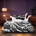 thumbnail image 3 of Homewish Ocean Wave Duvet Cover Queen, Black White Japanese Style Queen Bedding, Black Reversible 3-Piece, 1 Duvet Cover and 2 Pillowcases, 3 of 6