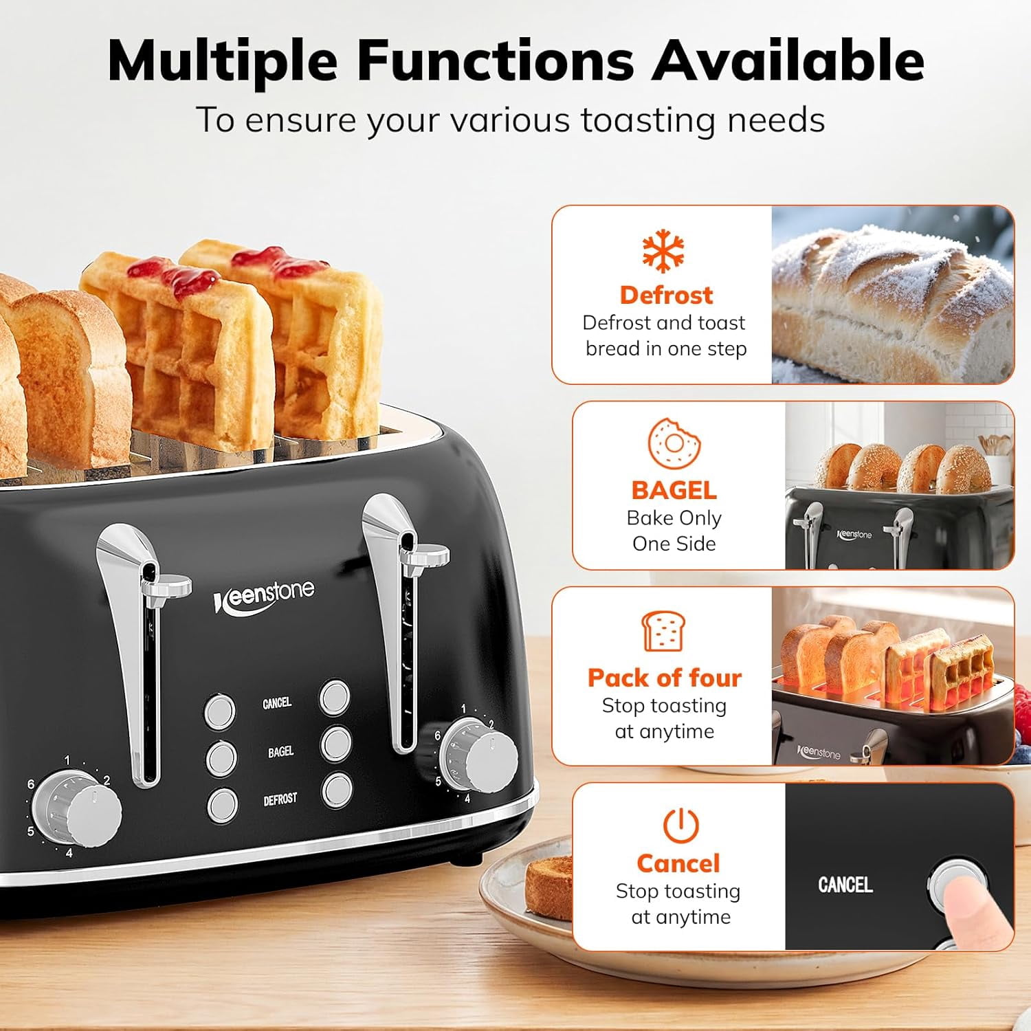 2 Slice Stainless Steel Toaster Retro with 6 Bread Shade Settings, Bagel, Cancel, Defrost Function, Extra Wide Slot, Removable Crumb Tray Green