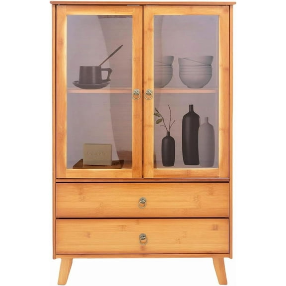 Buffet Sideboard Storage Cabinet,Bamboo Kitchen Buffet Server Table Accent Console Table Cabinet with Acrylic Doors for Dining Room Hallway,24" x 11 x 38(LxWxH)