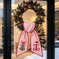 thumbnail image 4 of Christmas Wreath Sash Bow Red White Striped Fabric with Embroidery Letter for Front Door Decor, 4 of 7