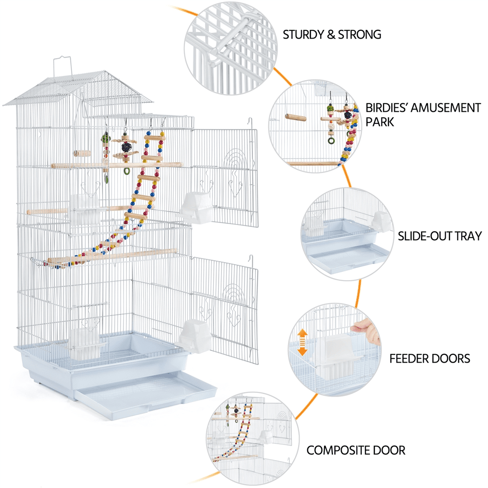 Yaheetech 39''H Metal Parrot Cage Birdcage with Toys & Swing, White