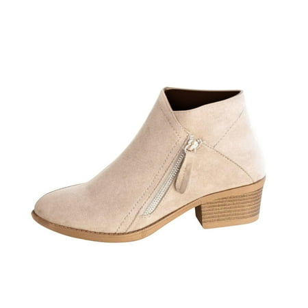 

Juebong Boots on Clearance 2023 Women s Western Ankle Boot V Cut Back Zipper Booties Pointed Toe Chunky Block Mid Heel Stacked Mid Heel Ankle Boots Cowboy Bootie
