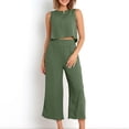 thumbnail image 7 of CQONEPT Womens Summer Outfit Round Neck Sleeveless Clothes Sets Straight Leg Dressy Casual Trendy Long Pants Army Green 3XL, 7 of 7