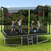 8X12FT Rectangular Trampoline with Enclosure Net, SEGMART Big Outdoor Rectangle Trampoline with Basketball Hoop, Large Square Trampoline 1322LBS Weight Capacity with Storage Bag for Kids, Adults