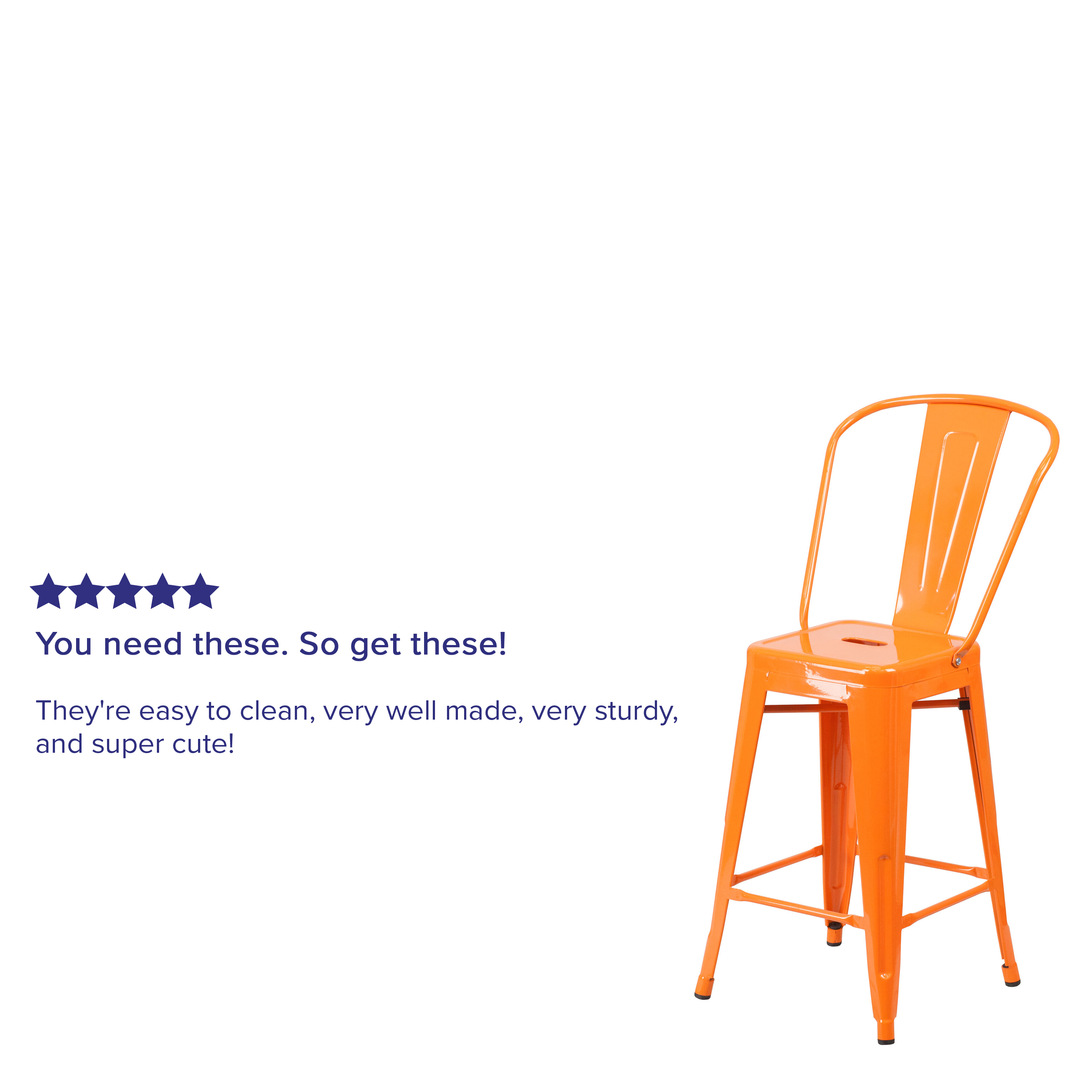 Flash Furniture Commercial Grade 4 Pack 24" High Orange Metal Indoor-Outdoor Counter Height Stool with Removable Back - image 5 of 14