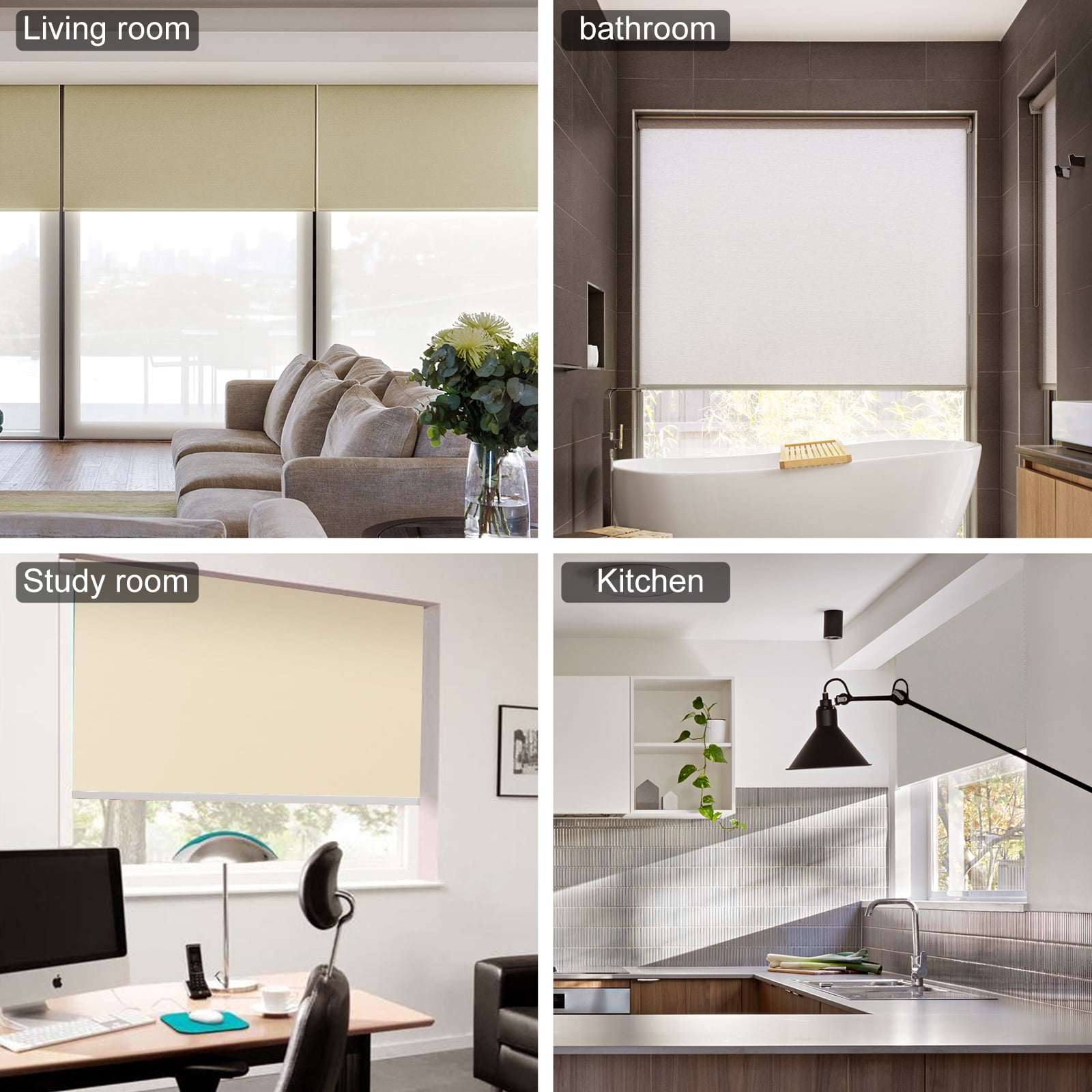 Keego 100% Blackout Roller Windows Shades UV Protection Privacy Roll Up and Down Window Blinds for Home and Office Customizable Color and Size Beige 29"w x 40"h