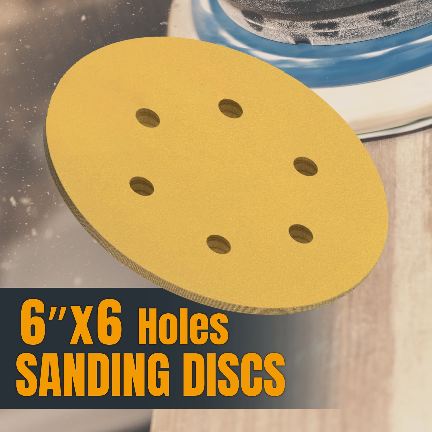 POWERTEC 100PK 120 Grit, 6 Inch 6 Hole Hook and Loop Sanding Discs for Random Orbital Sander (45212G-50-P2)