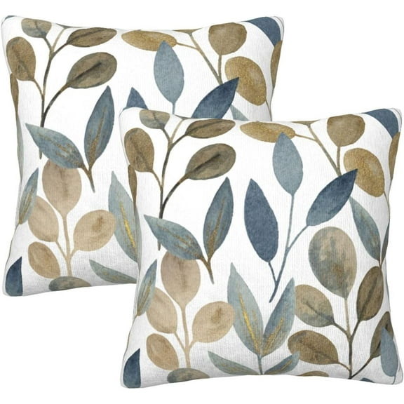 Ryan; Gold Eucalyptus Leaf Pillow Covers 18x18 Inch Set of 2 Spring Eucalyptus Watercolor Throw Pillow Cover Blue Gray Leaves Modern Square Pillowcase Cushion Cases for Home Couch Bed Sofa