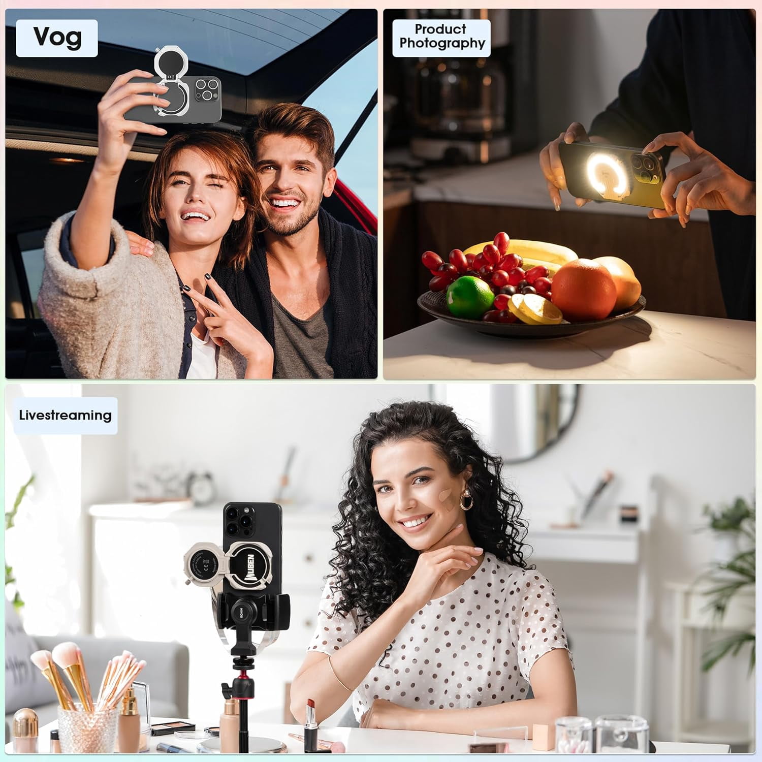 WUBEN E1 Magnetic Selfie Light, USB-Rechargeable LED Phone Light, 3000-6000K Adjustable Color Temperature, Portable Fill Light for Selfies TikTok Video Vlogging (White)