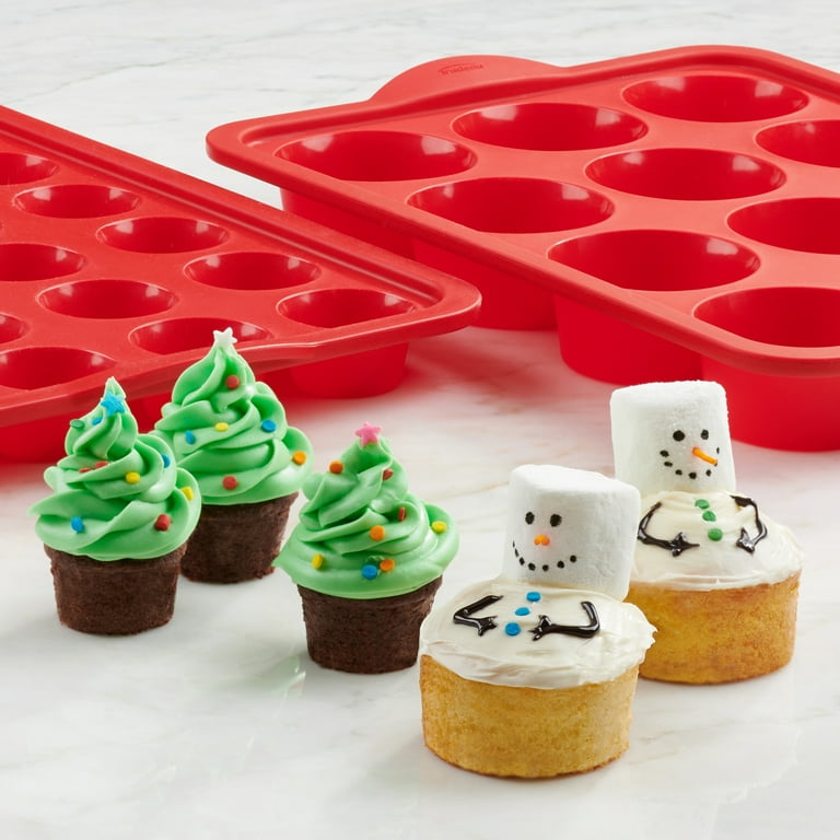 Trudeau Silicone Muffin Pans, Red, Set of 2 - 12 ct Muffin & 24 ct Mini Muffin