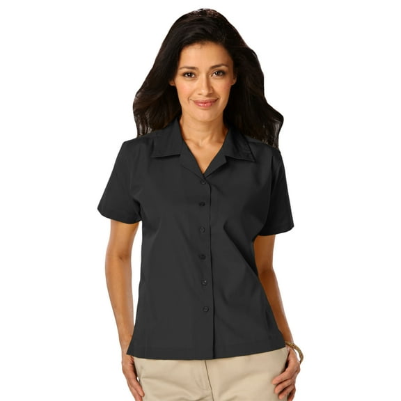 BlueGeneration Ladies Short Sleeve Solid Campshirt 65/35 Poly/ Cotton - Black Medium Solid