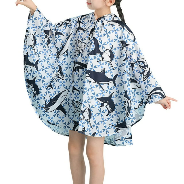 Children‘s Boys Girls Dinosaur Rainbow Printed Button Rain Jacket Hooded Windproof Raincoat