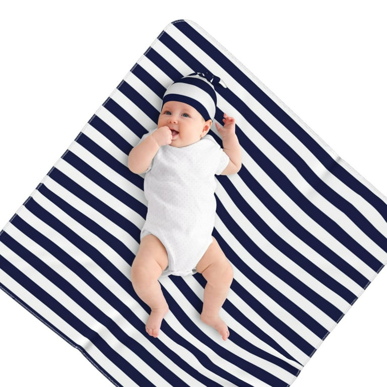 Honeii Navy Blue And White Stripes Print Swaddle Blanket and Hat Set Newborn Swaddle Wrap Baby Receiving Blanket for Baby Boys Girls Walmart