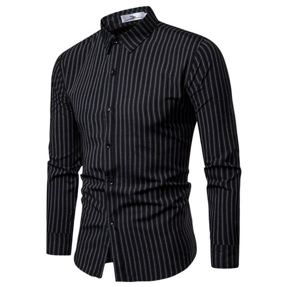TIHLMK Mens Long Sleeve T Shirts Men's Fashion Business Leisure Striped Printing Long-sleeved Shirt Tops Blouse