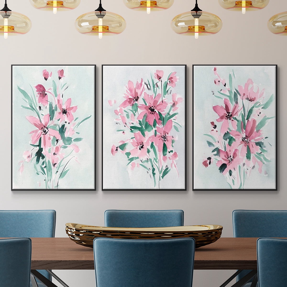 Posy Blooms I - Framed Premium Gallery Wrapped Canvas L Frame 3 Piece Set - Ready to Hang